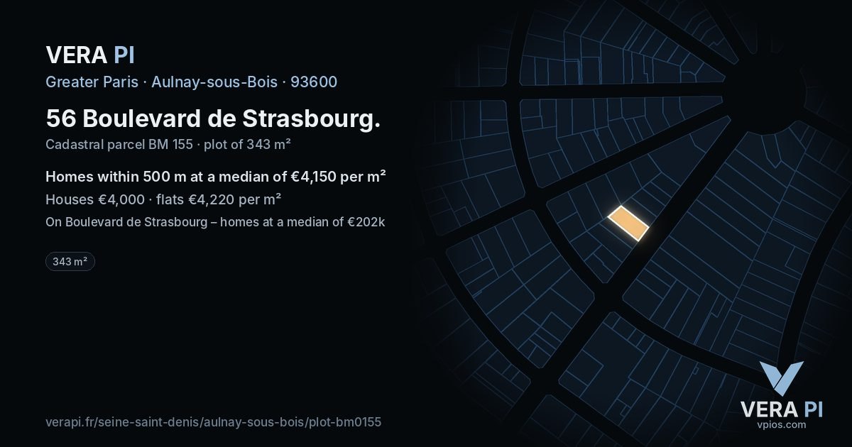 56 Boulevard de Strasbourg, Aulnay-sous-Bois at night – the plot lit, the parcels around coloured by the prices near them