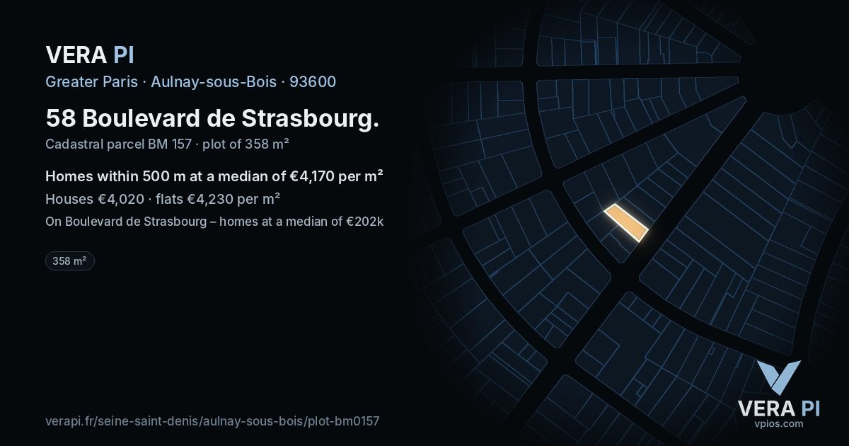 58 Boulevard de Strasbourg, Aulnay-sous-Bois at night – the plot lit, the parcels around coloured by the prices near them