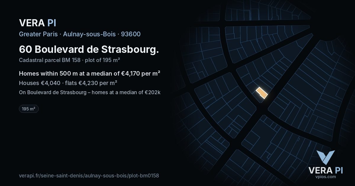 60 Boulevard de Strasbourg, Aulnay-sous-Bois at night – the plot lit, the parcels around coloured by the prices near them