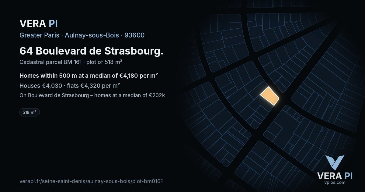 64 Boulevard de Strasbourg, Aulnay-sous-Bois at night – the plot lit, the parcels around coloured by the prices near them