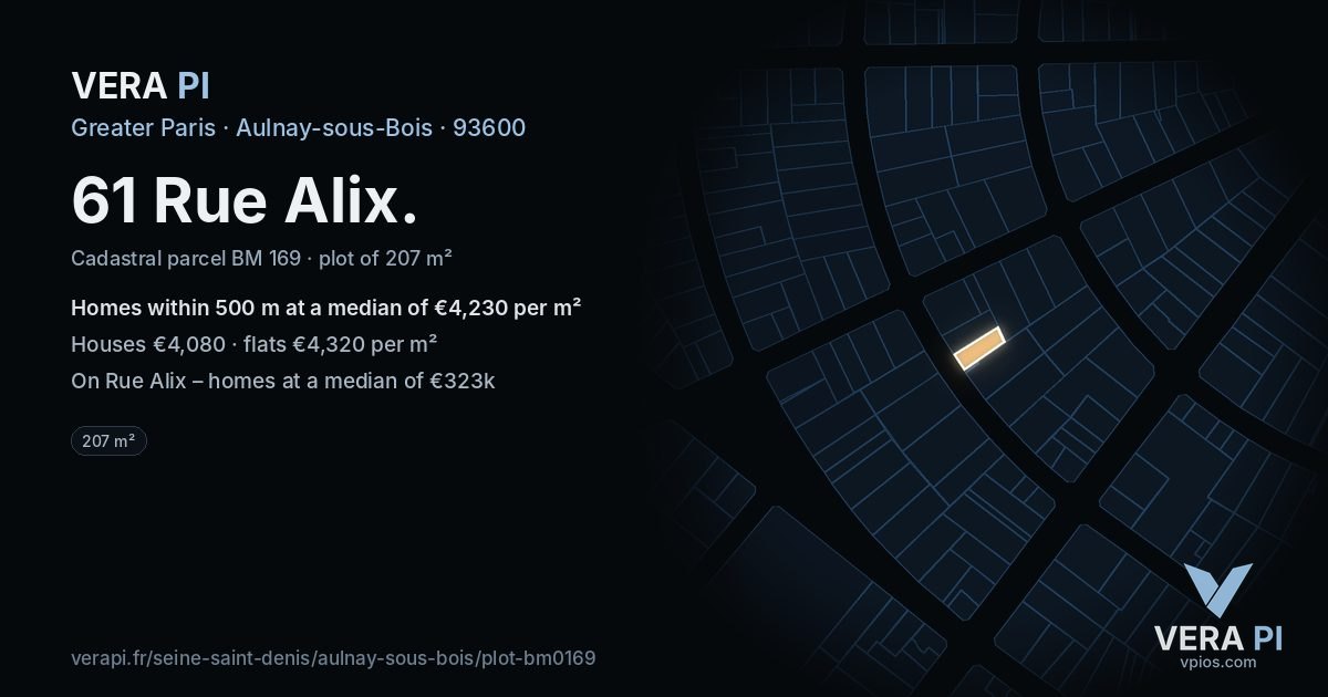 61 Rue Alix, Aulnay-sous-Bois at night – the plot lit, the parcels around coloured by the prices near them