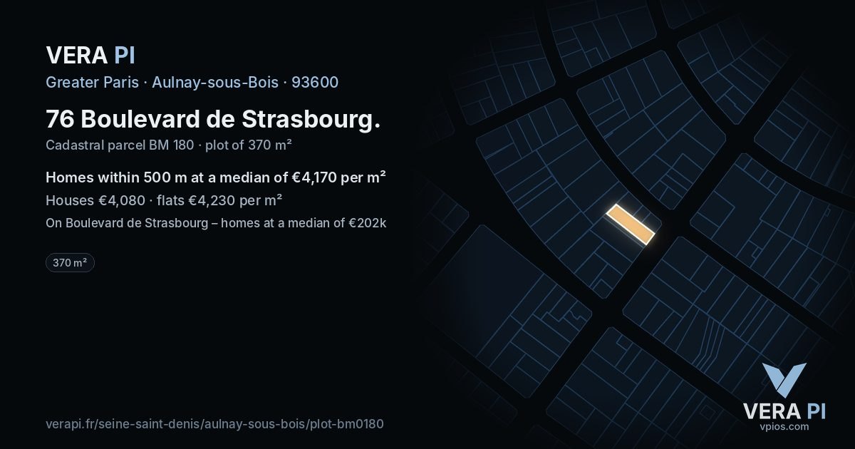 76 Boulevard de Strasbourg, Aulnay-sous-Bois at night – the plot lit, the parcels around coloured by the prices near them