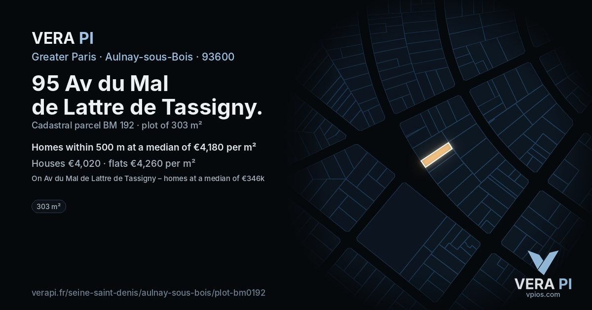 95 Av du Mal de Lattre de Tassigny, Aulnay-sous-Bois at night – the plot lit, the parcels around coloured by the prices near them