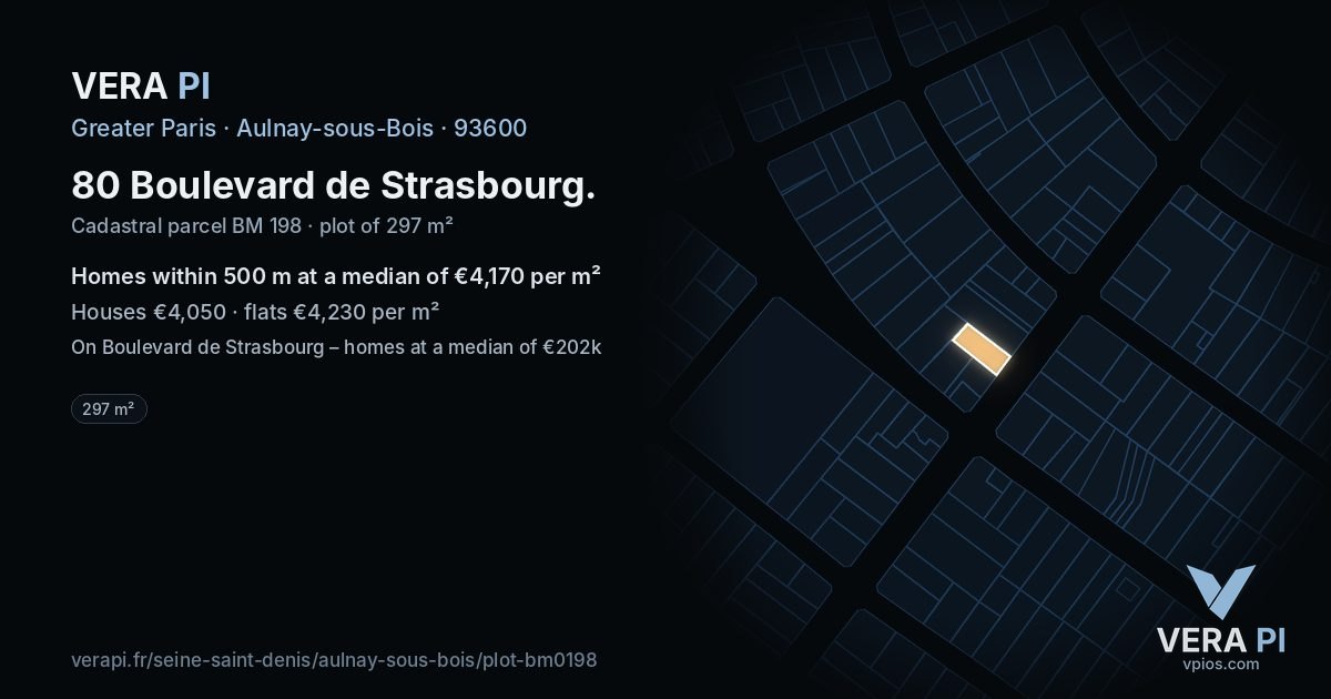 80 Boulevard de Strasbourg, Aulnay-sous-Bois at night – the plot lit, the parcels around coloured by the prices near them
