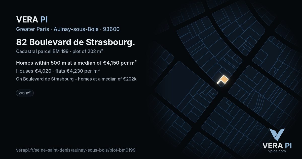 82 Boulevard de Strasbourg, Aulnay-sous-Bois at night – the plot lit, the parcels around coloured by the prices near them