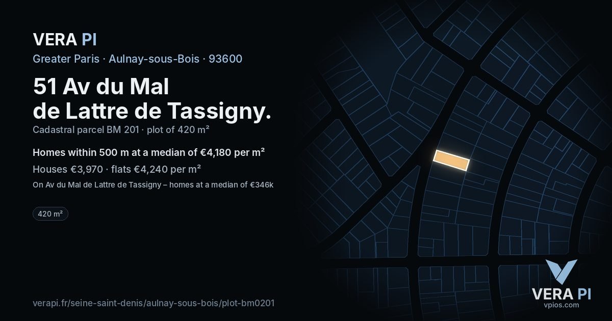 51 Av du Mal de Lattre de Tassigny, Aulnay-sous-Bois at night – the plot lit, the parcels around coloured by the prices near them