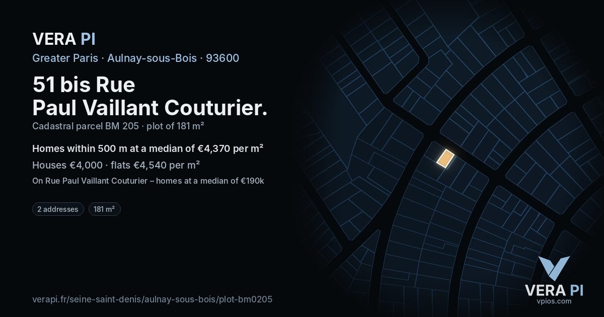 51 bis Rue Paul Vaillant Couturier, Aulnay-sous-Bois at night – the plot lit, the parcels around coloured by the prices near them