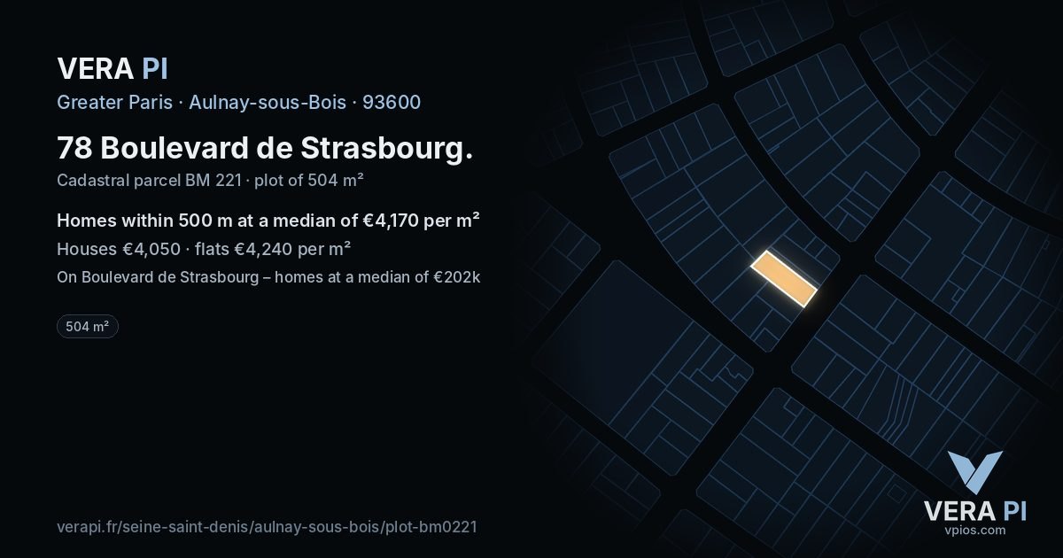 78 Boulevard de Strasbourg, Aulnay-sous-Bois at night – the plot lit, the parcels around coloured by the prices near them