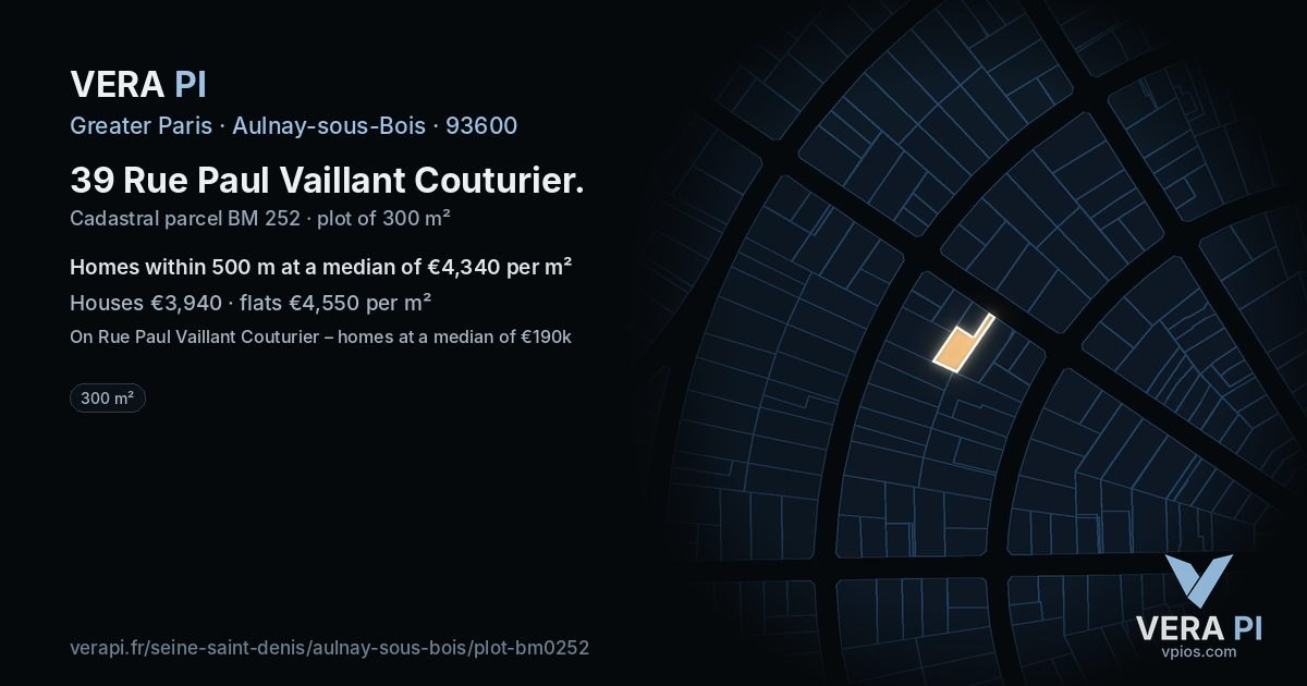 39 Rue Paul Vaillant Couturier, Aulnay-sous-Bois at night – the plot lit, the parcels around coloured by the prices near them