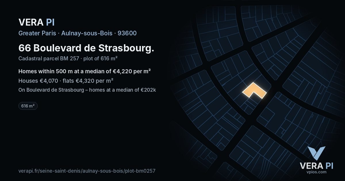 66 Boulevard de Strasbourg, Aulnay-sous-Bois at night – the plot lit, the parcels around coloured by the prices near them