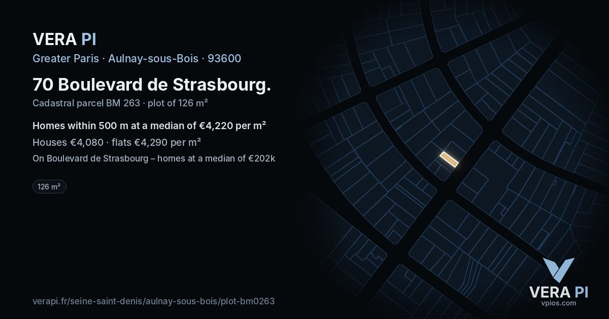 70 Boulevard de Strasbourg, Aulnay-sous-Bois at night – the plot lit, the parcels around coloured by the prices near them