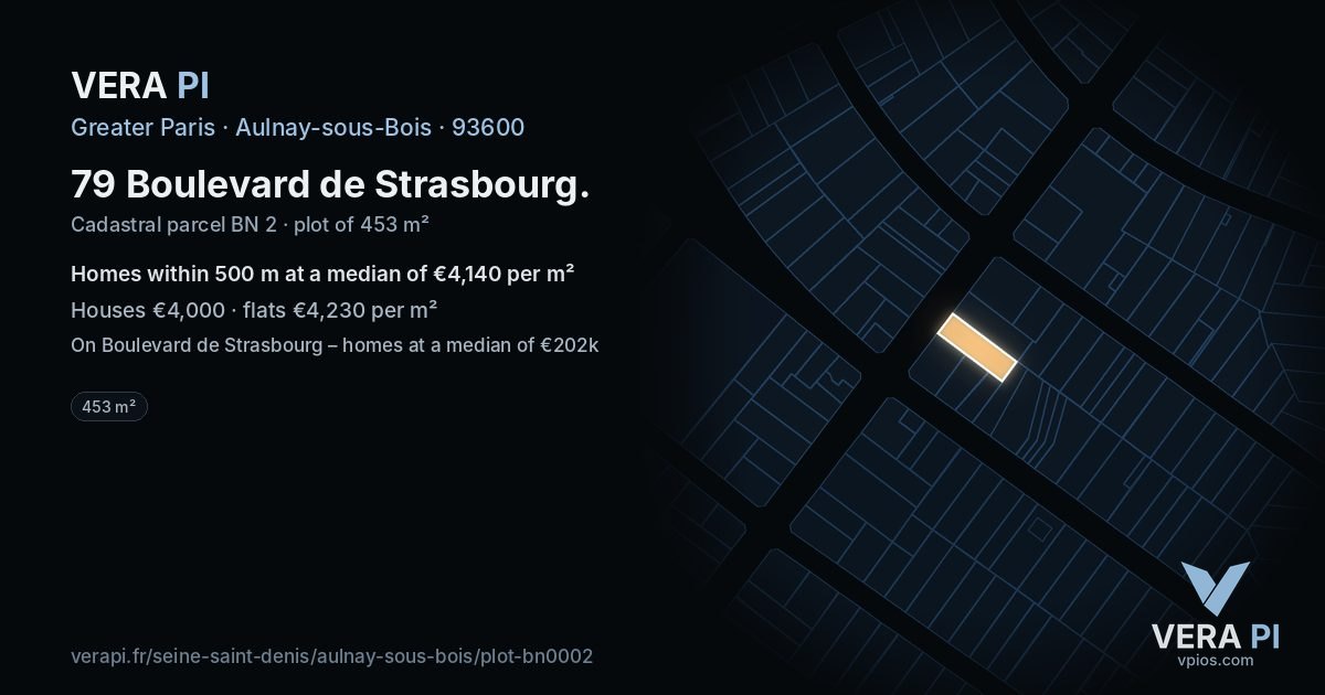79 Boulevard de Strasbourg, Aulnay-sous-Bois at night – the plot lit, the parcels around coloured by the prices near them