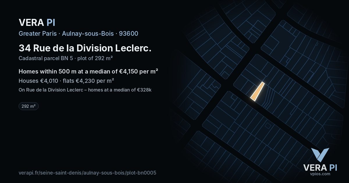 34 Rue de la Division Leclerc, Aulnay-sous-Bois at night – the plot lit, the parcels around coloured by the prices near them