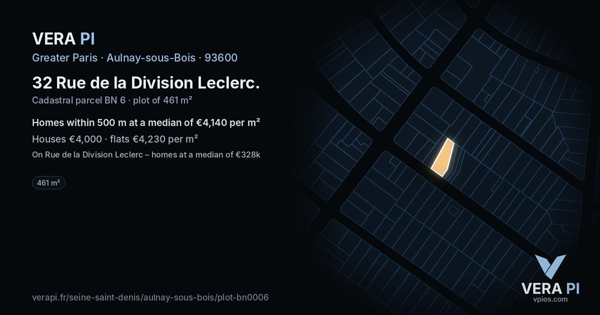 32 Rue de la Division Leclerc, Aulnay-sous-Bois at night – the plot lit, the parcels around coloured by the prices near them