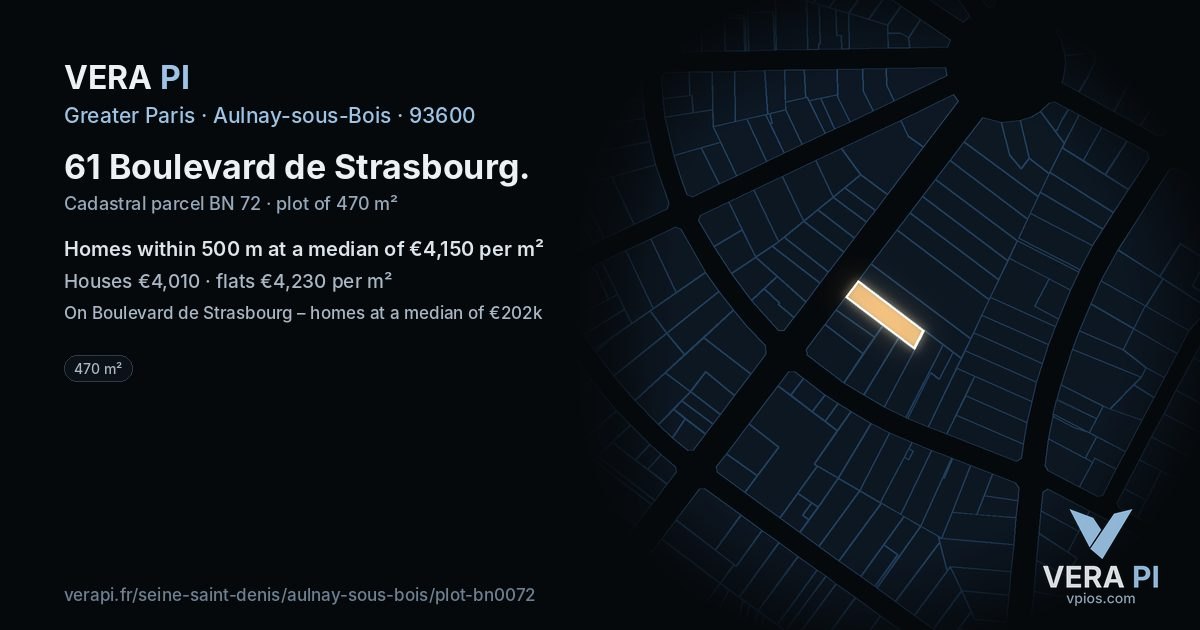 61 Boulevard de Strasbourg, Aulnay-sous-Bois at night – the plot lit, the parcels around coloured by the prices near them