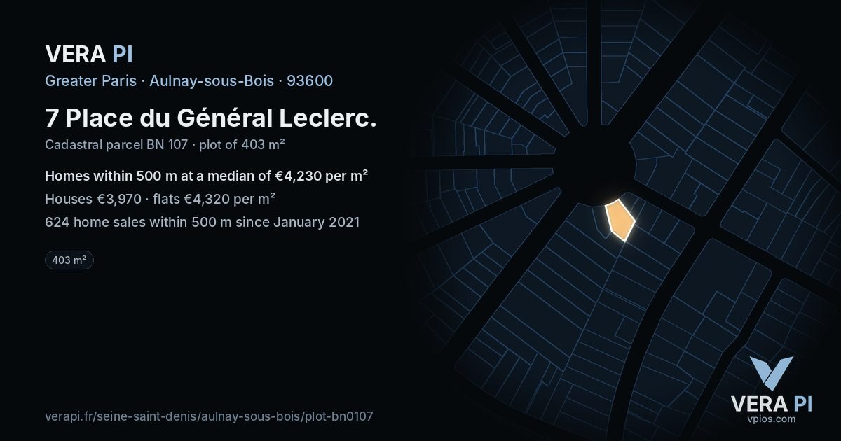7 Place du Général Leclerc, Aulnay-sous-Bois at night – the plot lit, the parcels around coloured by the prices near them