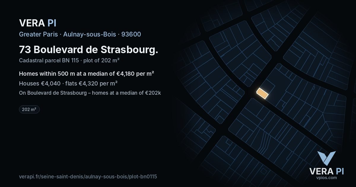 73 Boulevard de Strasbourg, Aulnay-sous-Bois at night – the plot lit, the parcels around coloured by the prices near them