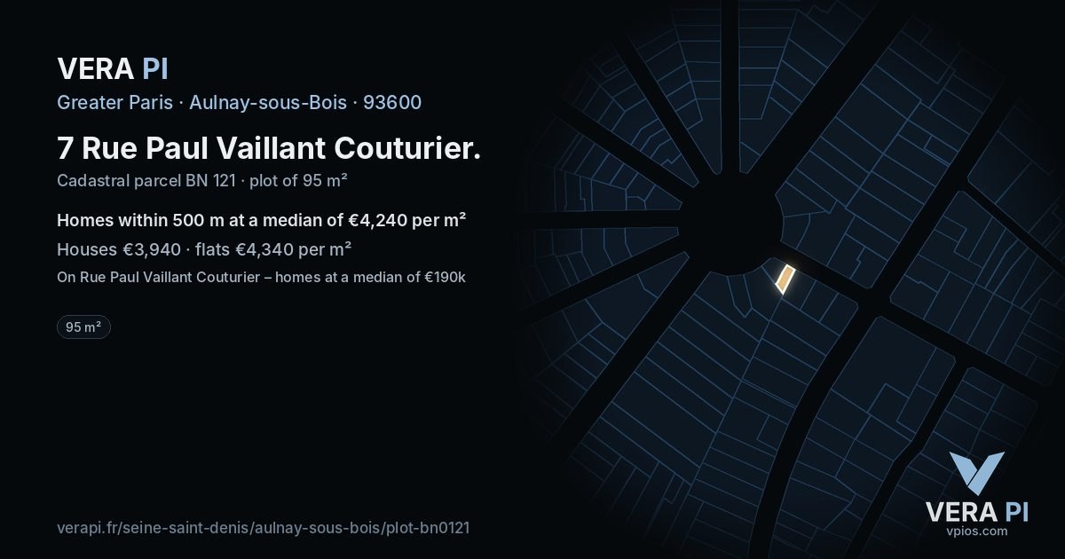 7 Rue Paul Vaillant Couturier, Aulnay-sous-Bois at night – the plot lit, the parcels around coloured by the prices near them