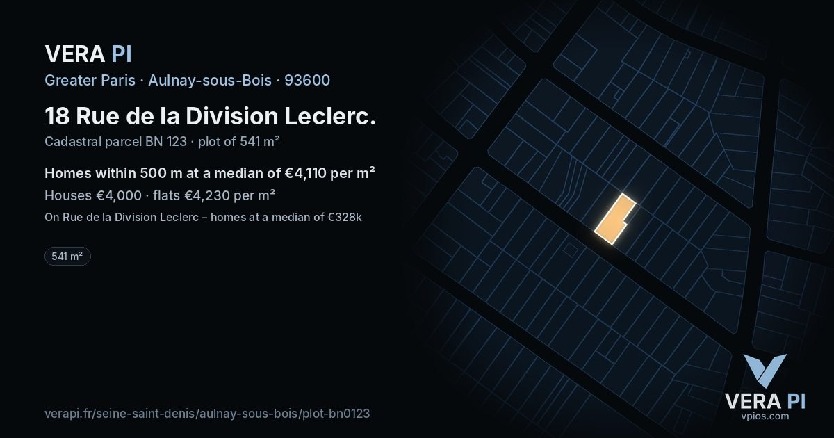 18 Rue de la Division Leclerc, Aulnay-sous-Bois at night – the plot lit, the parcels around coloured by the prices near them