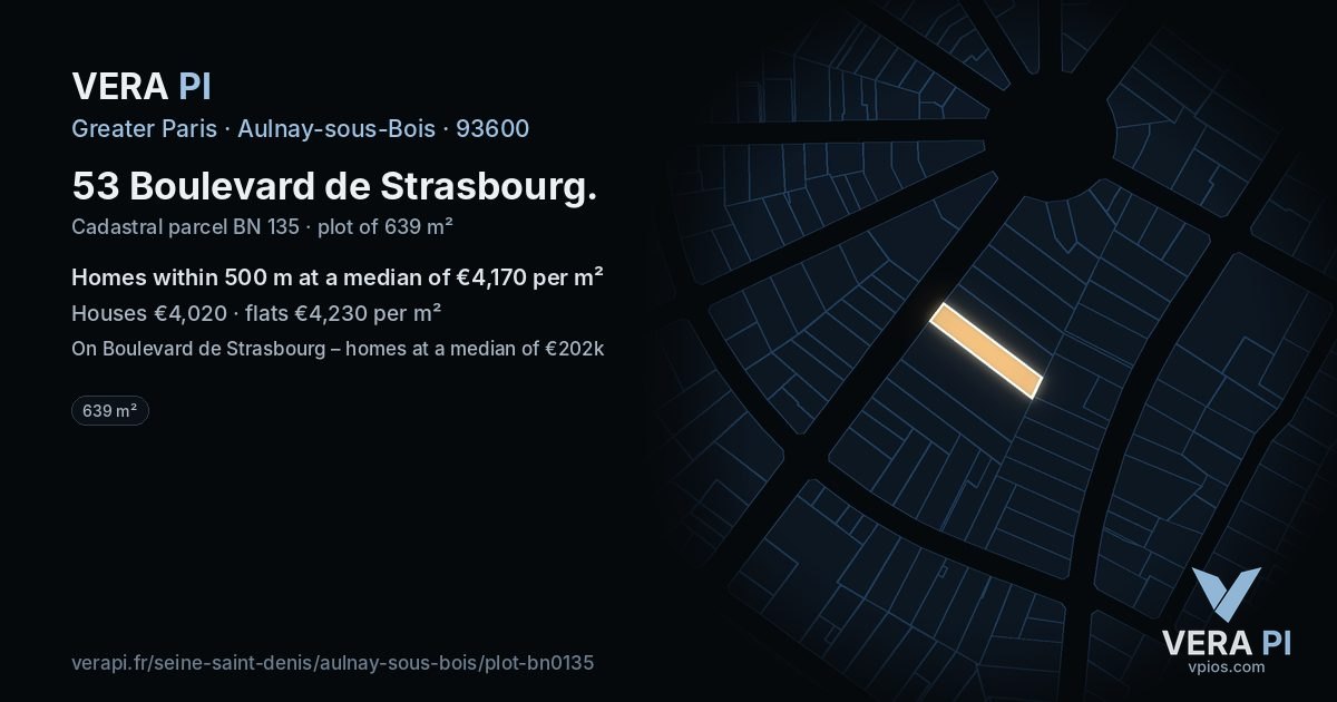 53 Boulevard de Strasbourg, Aulnay-sous-Bois at night – the plot lit, the parcels around coloured by the prices near them