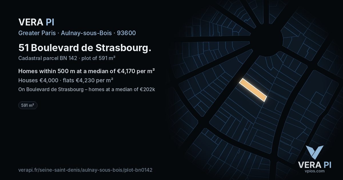 51 Boulevard de Strasbourg, Aulnay-sous-Bois at night – the plot lit, the parcels around coloured by the prices near them