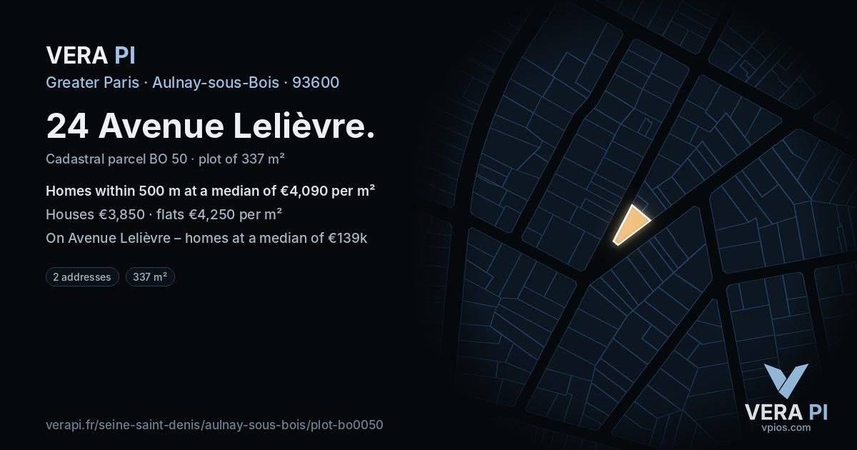 24 Avenue Lelièvre, Aulnay-sous-Bois at night – the plot lit, the parcels around coloured by the prices near them