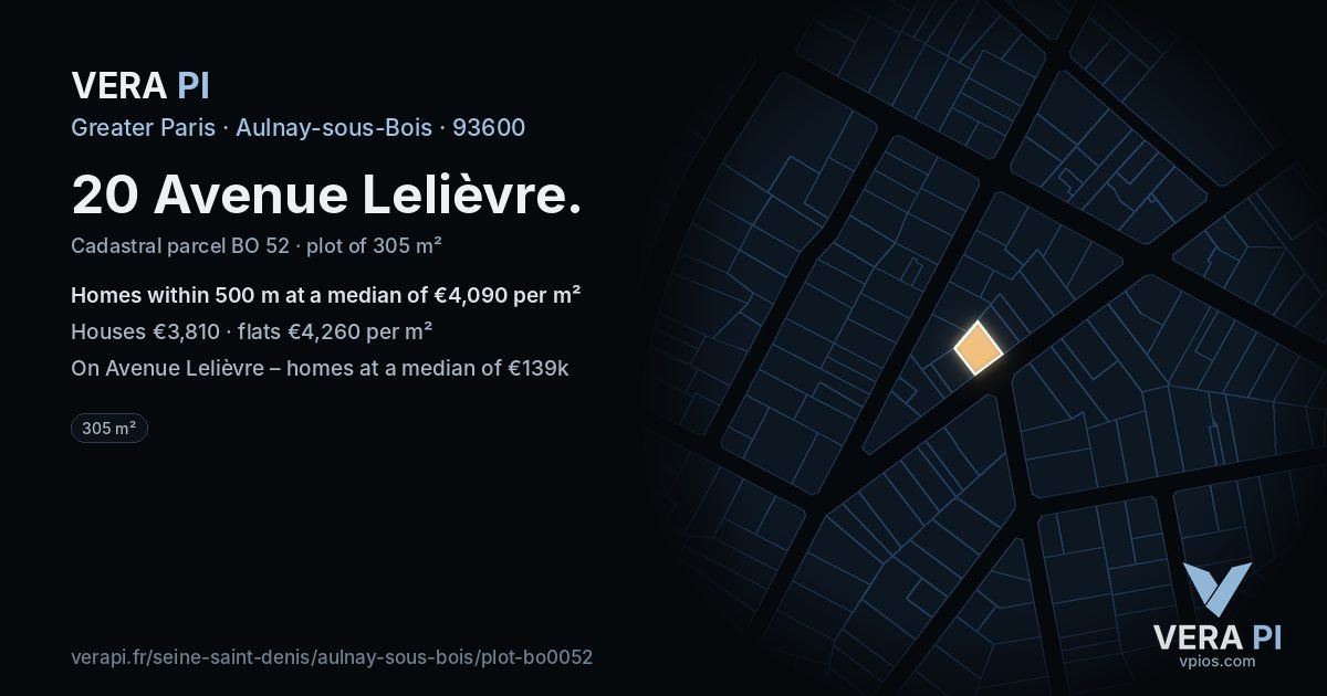 20 Avenue Lelièvre, Aulnay-sous-Bois at night – the plot lit, the parcels around coloured by the prices near them
