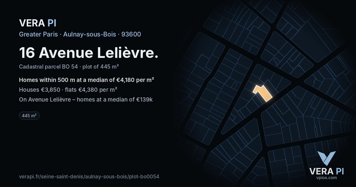 16 Avenue Lelièvre, Aulnay-sous-Bois at night – the plot lit, the parcels around coloured by the prices near them