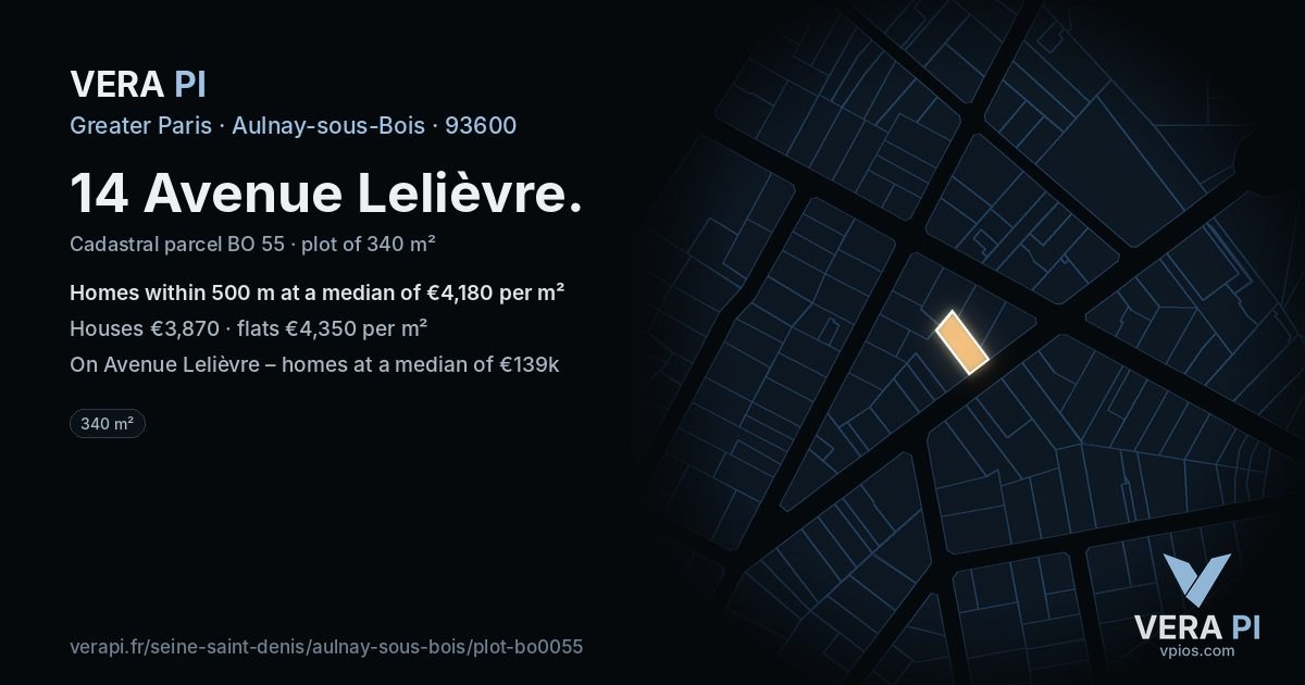14 Avenue Lelièvre, Aulnay-sous-Bois at night – the plot lit, the parcels around coloured by the prices near them