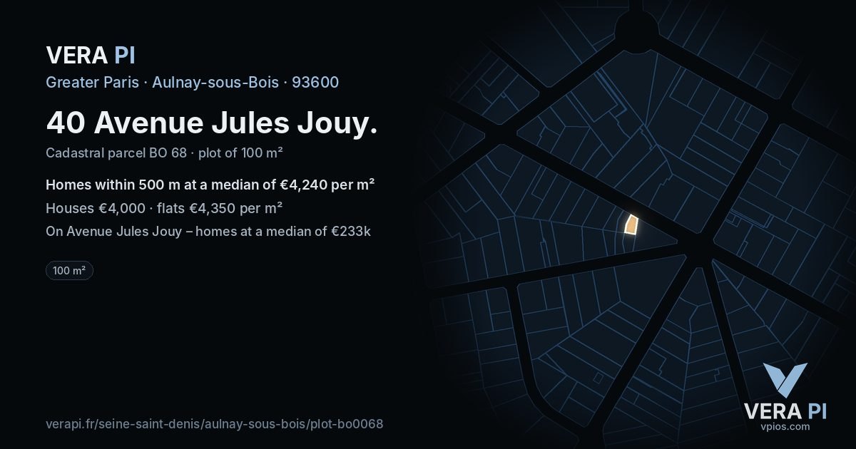 40 Avenue Jules Jouy, Aulnay-sous-Bois at night – the plot lit, the parcels around coloured by the prices near them