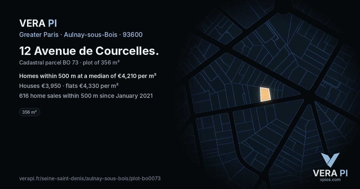 12 Avenue de Courcelles, Aulnay-sous-Bois at night – the plot lit, the parcels around coloured by the prices near them