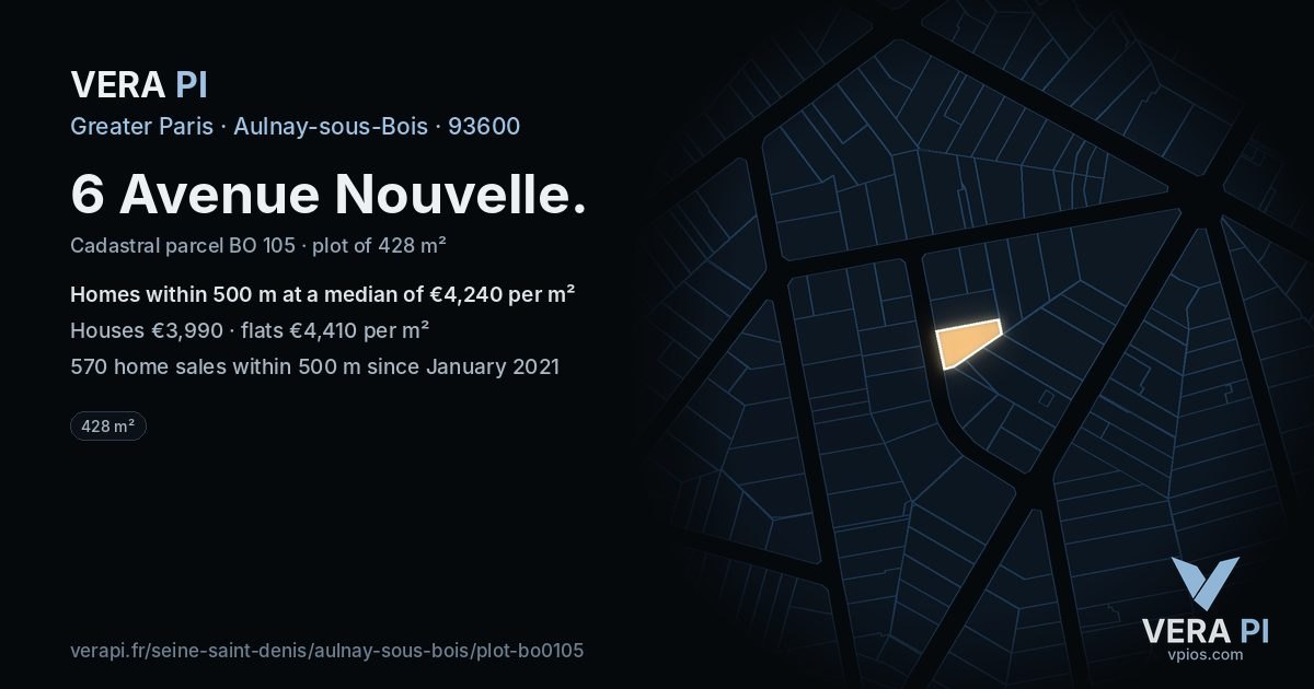 6 Avenue Nouvelle, Aulnay-sous-Bois at night – the plot lit, the parcels around coloured by the prices near them
