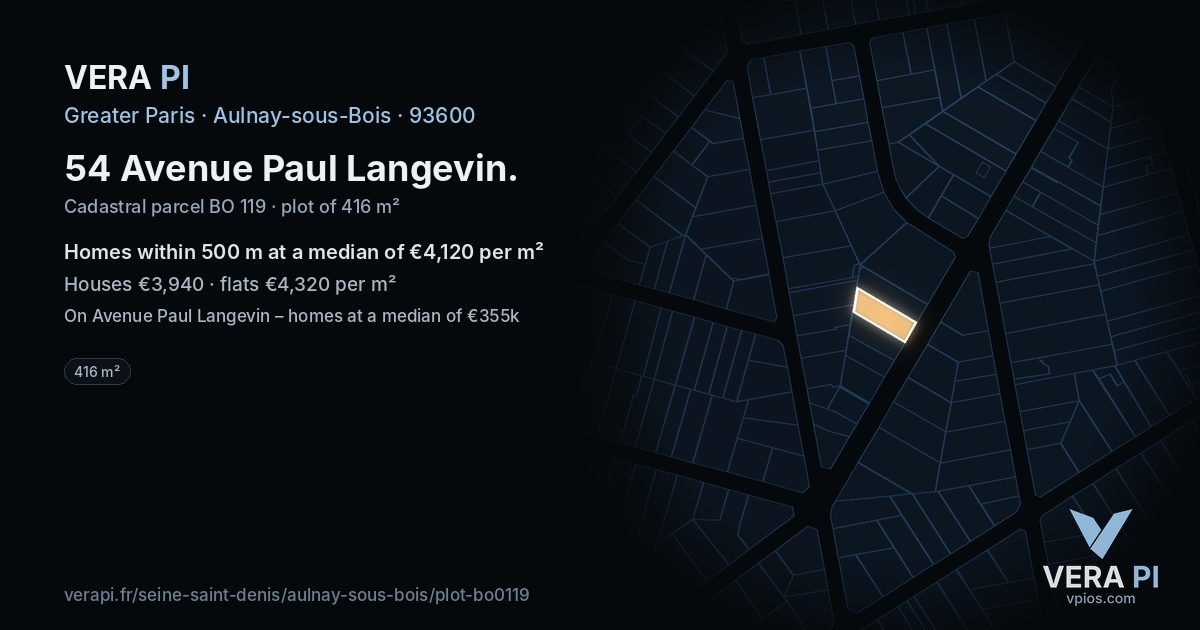 54 Avenue Paul Langevin, Aulnay-sous-Bois at night – the plot lit, the parcels around coloured by the prices near them