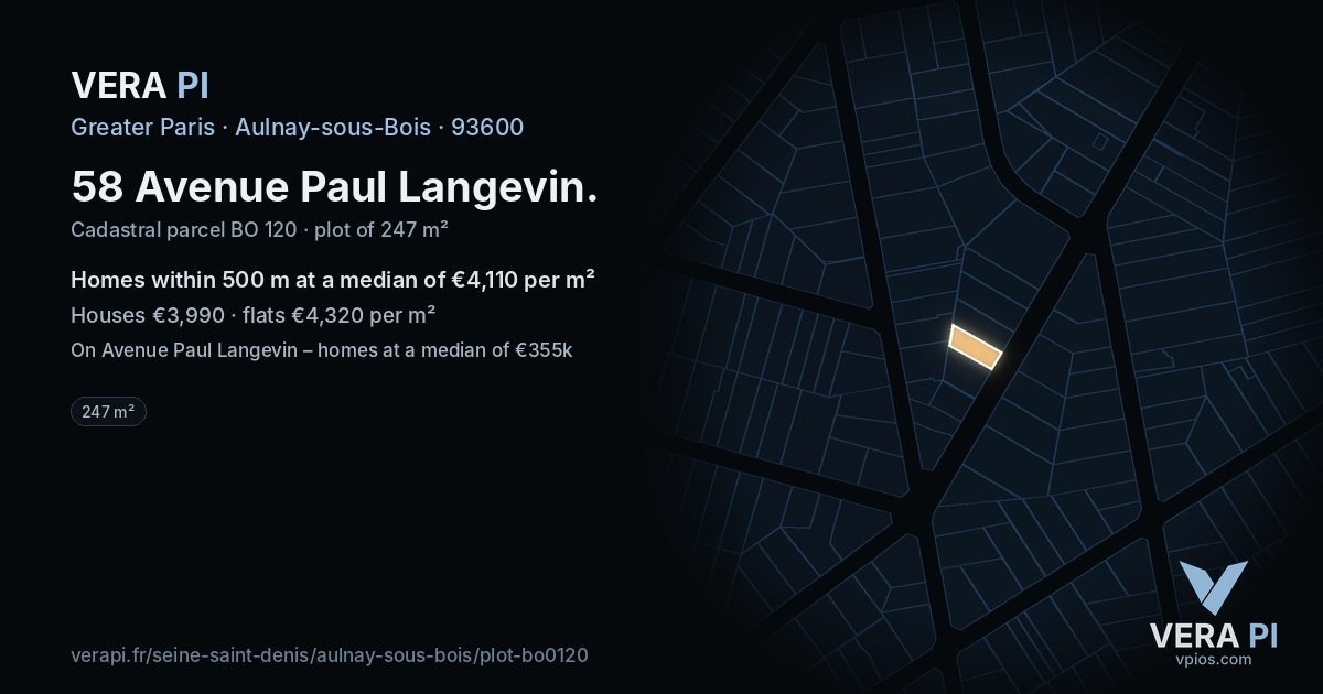 58 Avenue Paul Langevin, Aulnay-sous-Bois at night – the plot lit, the parcels around coloured by the prices near them
