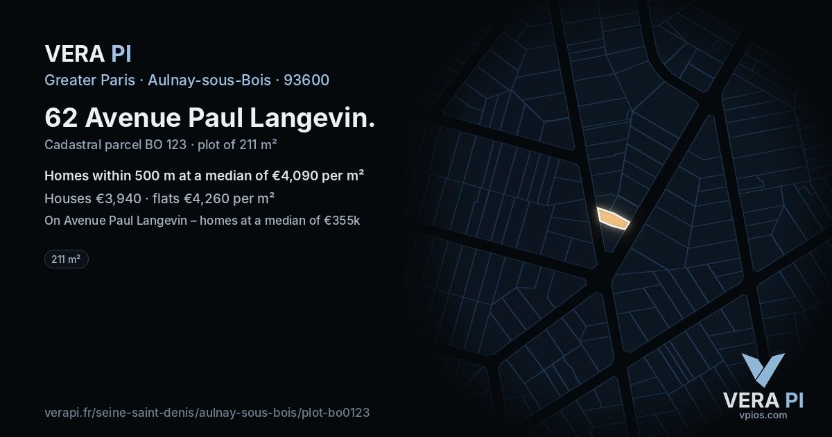 62 Avenue Paul Langevin, Aulnay-sous-Bois at night – the plot lit, the parcels around coloured by the prices near them