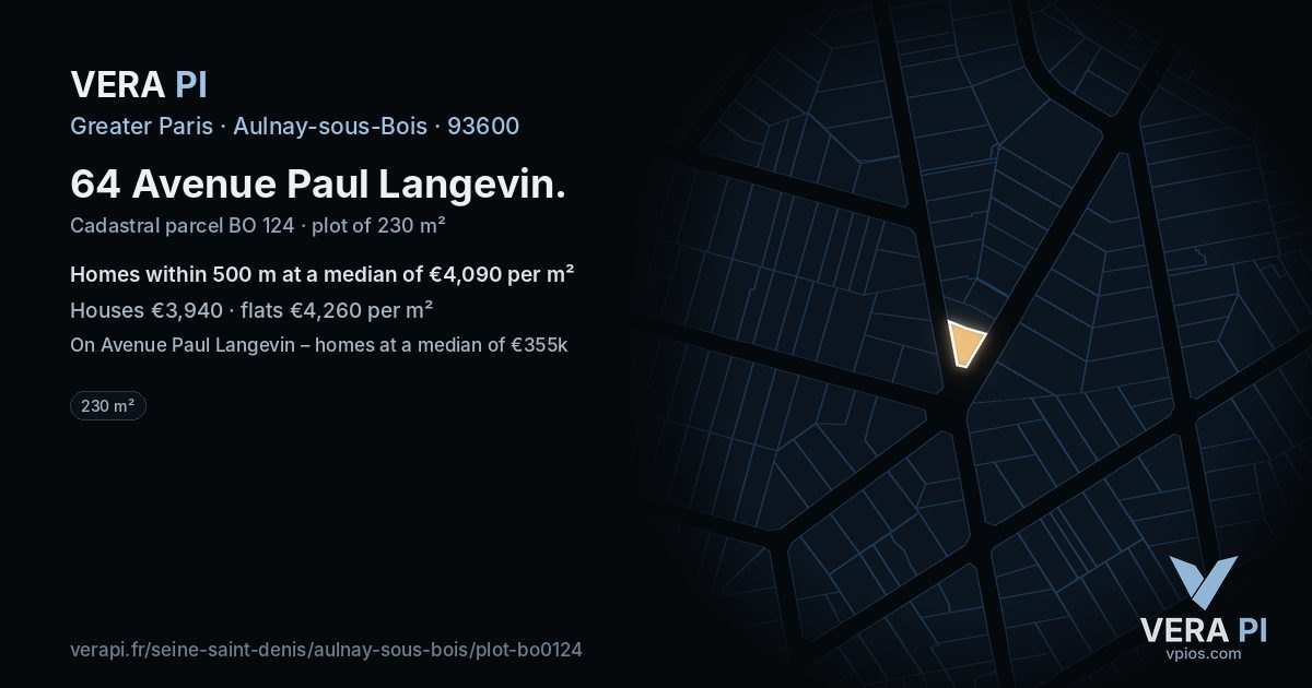 64 Avenue Paul Langevin, Aulnay-sous-Bois at night – the plot lit, the parcels around coloured by the prices near them