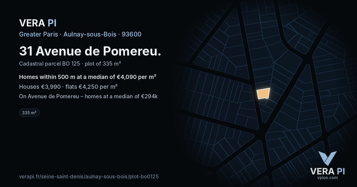 31 Avenue de Pomereu, Aulnay-sous-Bois at night – the plot lit, the parcels around coloured by the prices near them