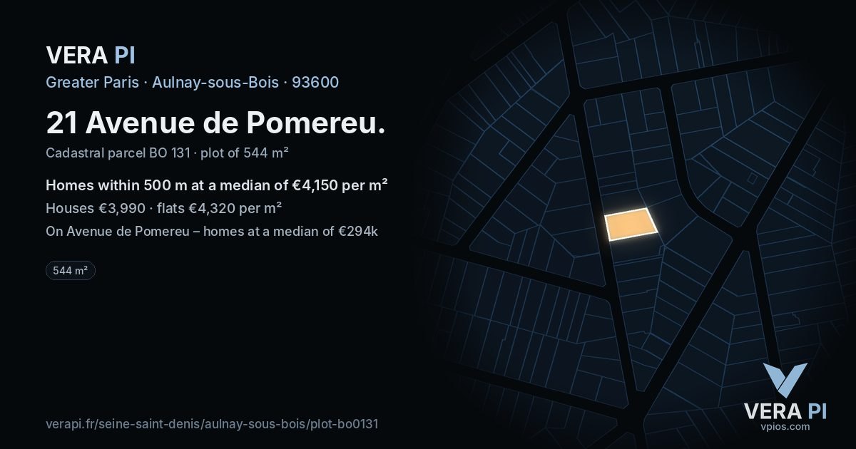 21 Avenue de Pomereu, Aulnay-sous-Bois at night – the plot lit, the parcels around coloured by the prices near them