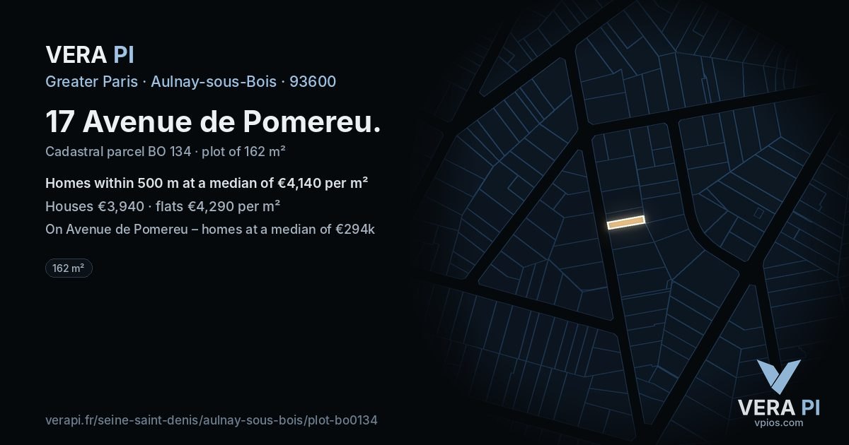 17 Avenue de Pomereu, Aulnay-sous-Bois at night – the plot lit, the parcels around coloured by the prices near them