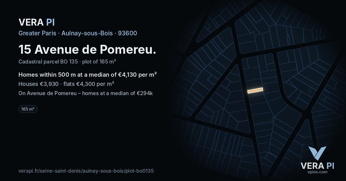 15 Avenue de Pomereu, Aulnay-sous-Bois at night – the plot lit, the parcels around coloured by the prices near them