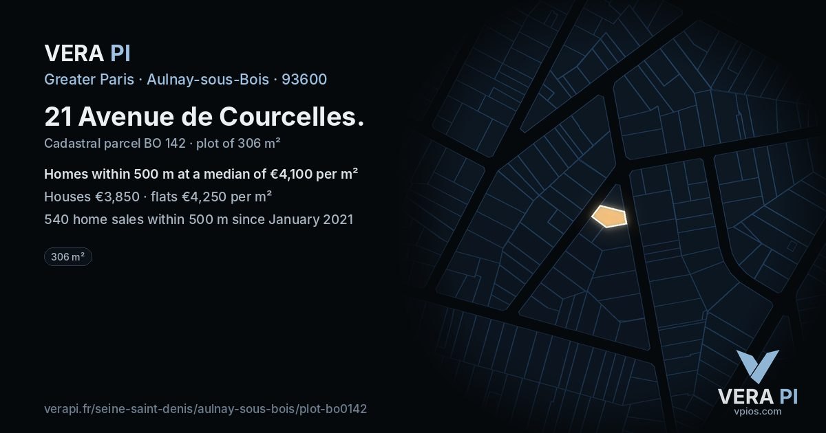 21 Avenue de Courcelles, Aulnay-sous-Bois at night – the plot lit, the parcels around coloured by the prices near them