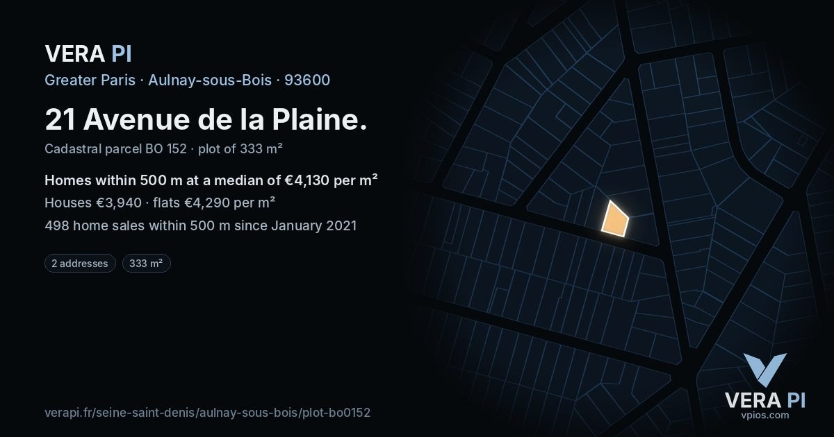 21 Avenue de la Plaine, Aulnay-sous-Bois at night – the plot lit, the parcels around coloured by the prices near them
