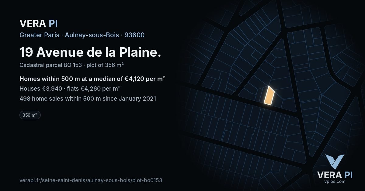 19 Avenue de la Plaine, Aulnay-sous-Bois at night – the plot lit, the parcels around coloured by the prices near them