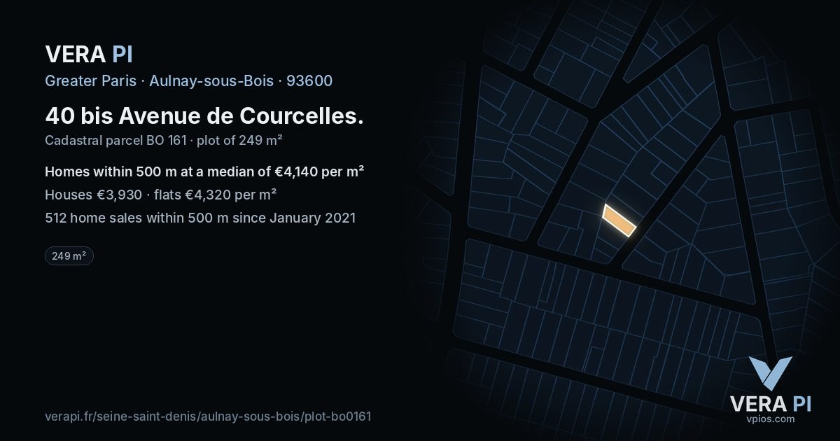 40 bis Avenue de Courcelles, Aulnay-sous-Bois at night – the plot lit, the parcels around coloured by the prices near them