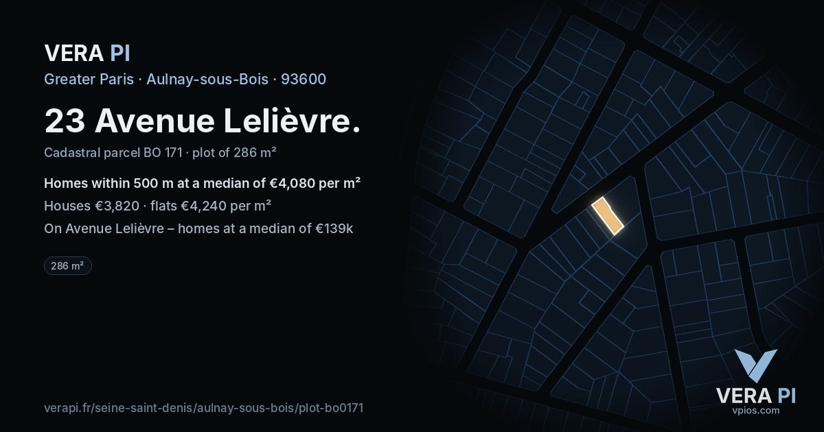 23 Avenue Lelièvre, Aulnay-sous-Bois at night – the plot lit, the parcels around coloured by the prices near them