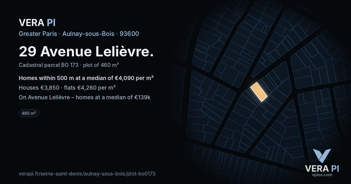 29 Avenue Lelièvre, Aulnay-sous-Bois at night – the plot lit, the parcels around coloured by the prices near them