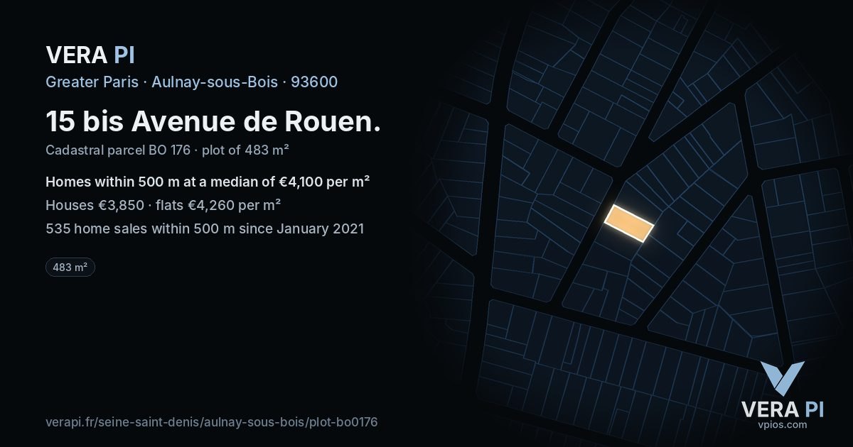 15 bis Avenue de Rouen, Aulnay-sous-Bois at night – the plot lit, the parcels around coloured by the prices near them