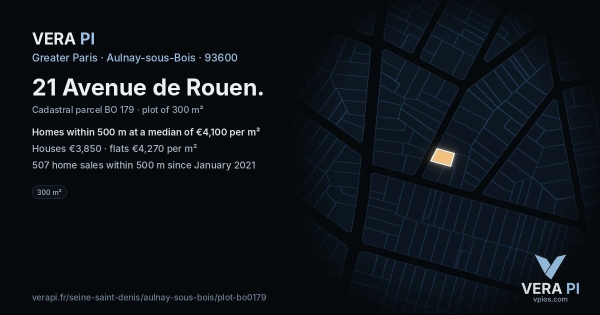 21 Avenue de Rouen, Aulnay-sous-Bois at night – the plot lit, the parcels around coloured by the prices near them