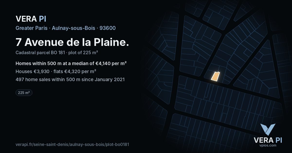 7 Avenue de la Plaine, Aulnay-sous-Bois at night – the plot lit, the parcels around coloured by the prices near them