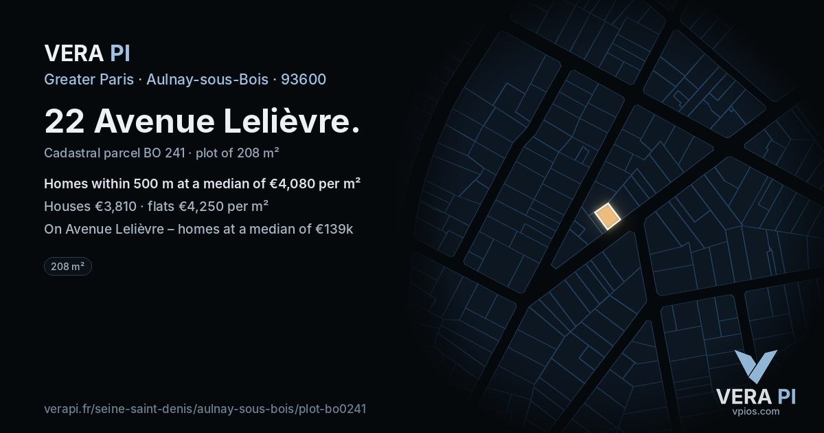 22 Avenue Lelièvre, Aulnay-sous-Bois at night – the plot lit, the parcels around coloured by the prices near them